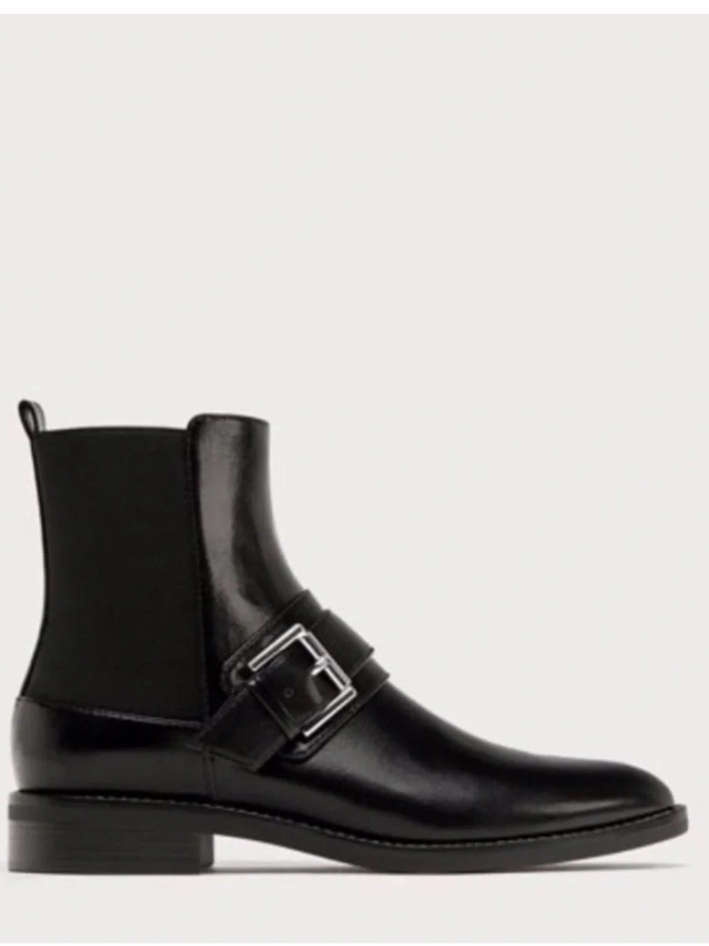 Zara Black Leather Buckle Boot Sz 40